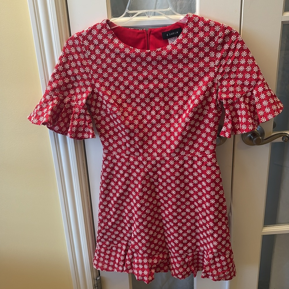 Juniors 7/8 B. Darlin red with white eyelet flowers dress